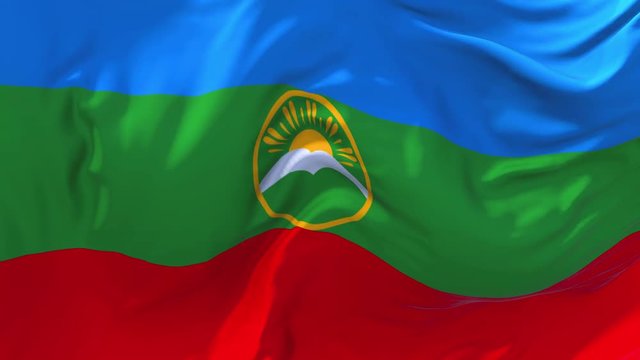 291. Karachay Cherkessia Flag Waving in Wind Slow Motion Animation . 4K Realistic Fabric Texture Flag Smooth Blowing on a windy day Continuous Seamless Loop Background.