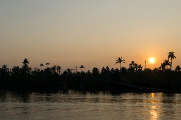 Beautiful sunset view from a boat ride at Alappuzha, Kerala, India