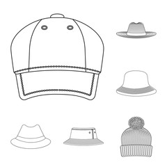 Isolated object of headwear and cap icon. Set of headwear and accessory vector icon for stock.