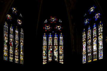 polychrome stained glass windows of a church in the Iberian Peninsula