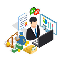 Broker clip art set. Isometric clip art of broker concept vector icons for web isolated on white background