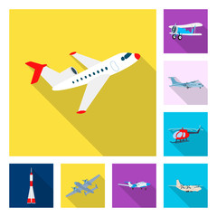 Vector design of plane and transport logo. Collection of plane and sky vector icon for stock.