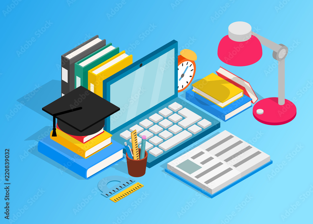 Poster working table clip art. isometric clip art of working table concept vector icons for web isolated on