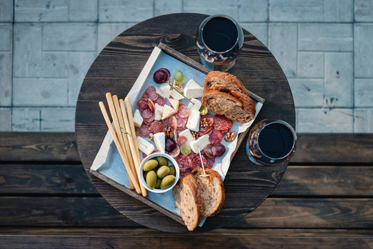 Overhead View Of Food Platter Served On Table