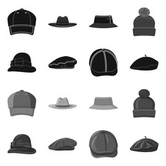 Isolated object of headwear and cap icon. Collection of headwear and accessory stock symbol for web.