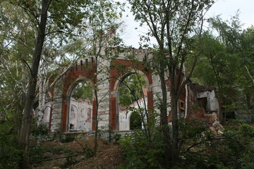Abandoned mansion with arches