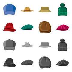 Vector illustration of headwear and cap symbol. Collection of headwear and accessory stock symbol for web.