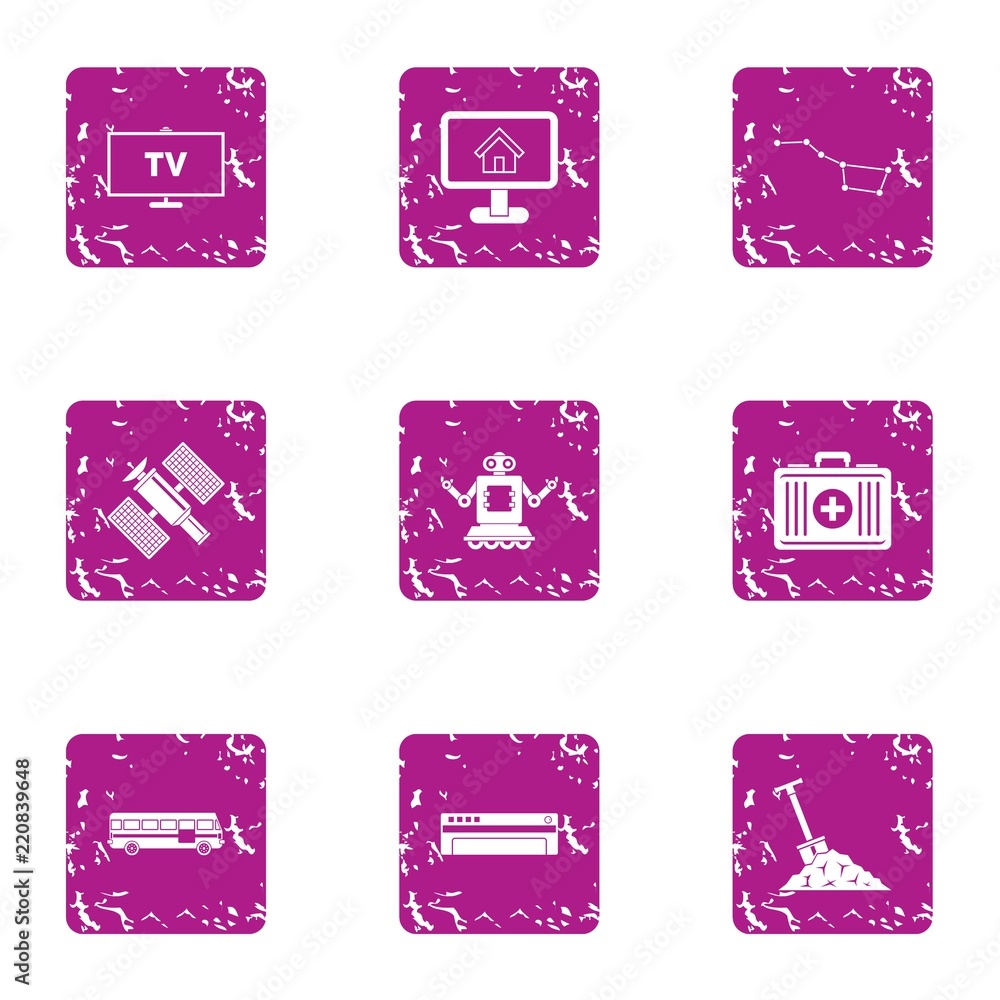 Poster tv software icons set. grunge set of 9 tv software vector icons for web isolated on white background