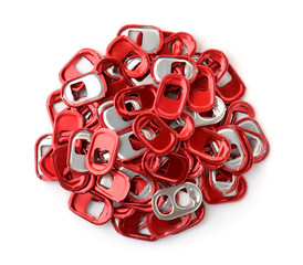 Top view of red can pull tabs