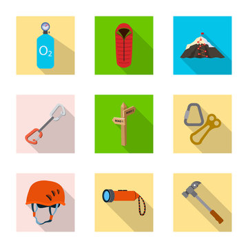 Vector design of alpinism and peak icon. Collection of alpinism and camp stock vector illustration.