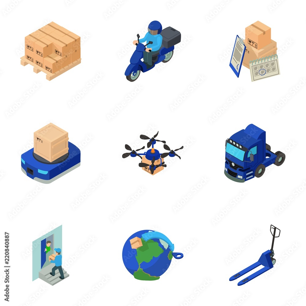 Poster delivery of the future icons set. isometric set of 9 delivery of the future vector icons for web iso