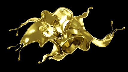 A splash of thick, golden liquid. 3d illustration, 3d rendering.