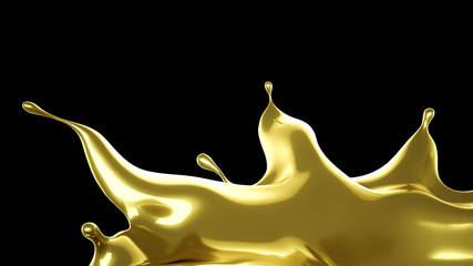 A splash of thick, golden liquid. 3d illustration, 3d rendering.