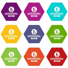 Urban mono wheel icons 9 set coloful isolated on white for web