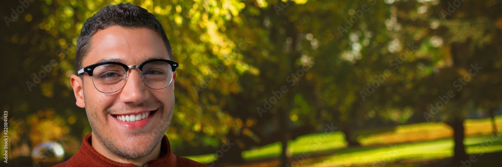 Poster composite image of man in spectacle smiling