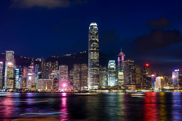 Hong Kong cityscape view from Victoria harbor at night