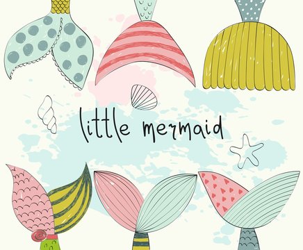 Vector hand drawn illustration with mermaid's tail