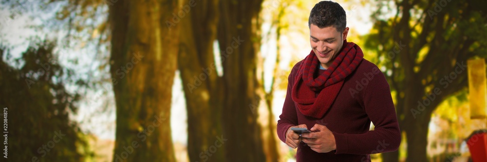 Poster composite image of man using mobile phone