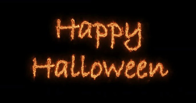 fire inscription text Happy Halloween Animation on black background