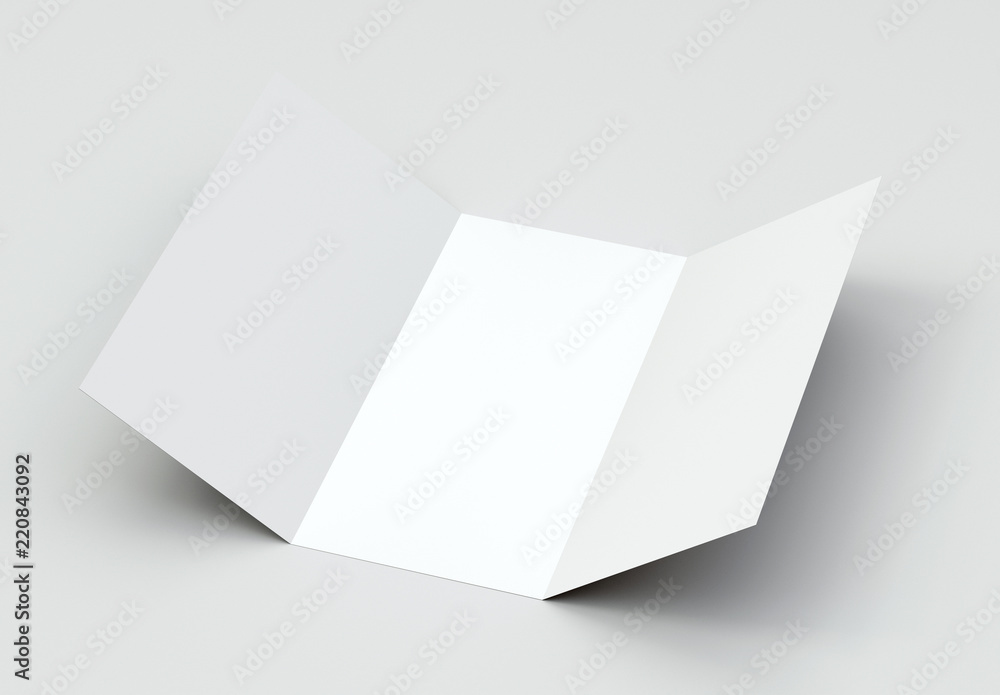 Poster a4 tri-fold brochure mock-up on gray background. 3d rendering.