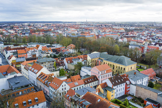 Aerial cityscape, Greifswald, Germany