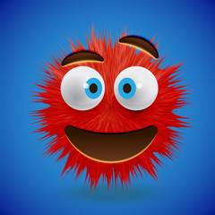 High-detailed 3D fur smiley emoticon, vector illustration