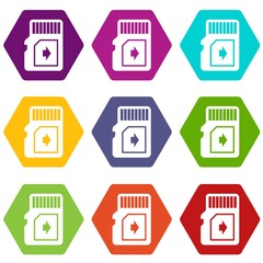 Flash drive icons 9 set coloful isolated on white for web