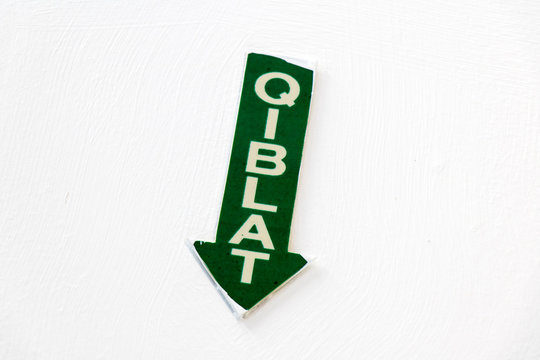 a arrow Qiblat (quiblah or quibla) on ceiling show the direction for face when a Muslim prays, Penang, Malaysia