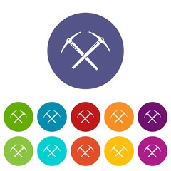 Mining pickaxe icons color set vector for any web design on white background