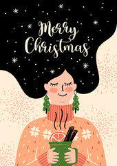 Christmas and Happy New Year illustration. Trendy retro style.