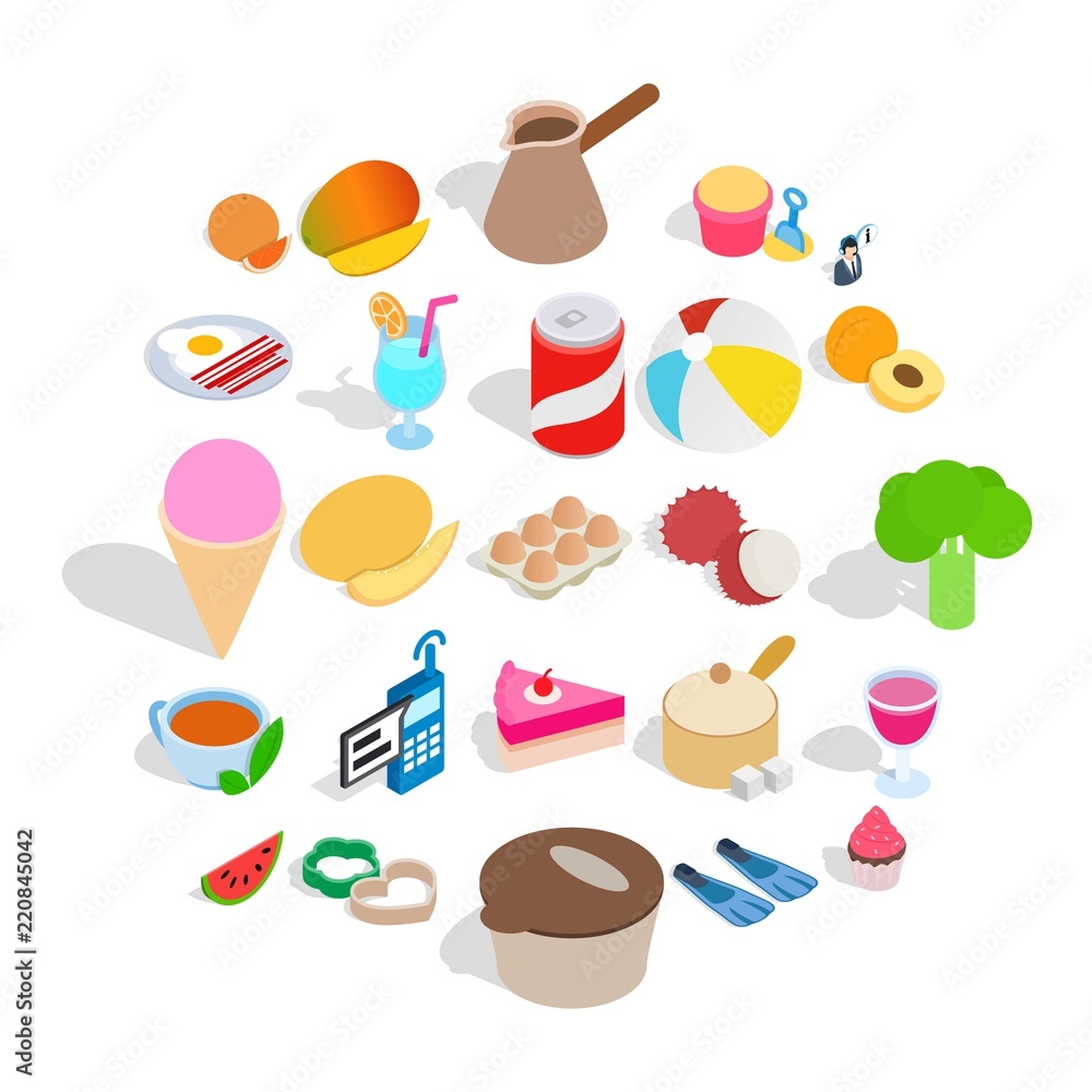 Poster bite icons set. isometric set of 25 bite vector icons for web isolated on white background