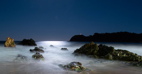 Panorama of a moonlit coastline (Itajai, Santa Catarina, Brazil)