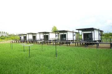 View of Modern Resort in Rice Field, Country of Thailand