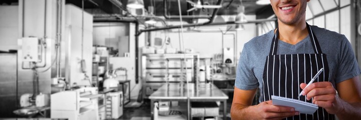 Composite image of male waiter taking order