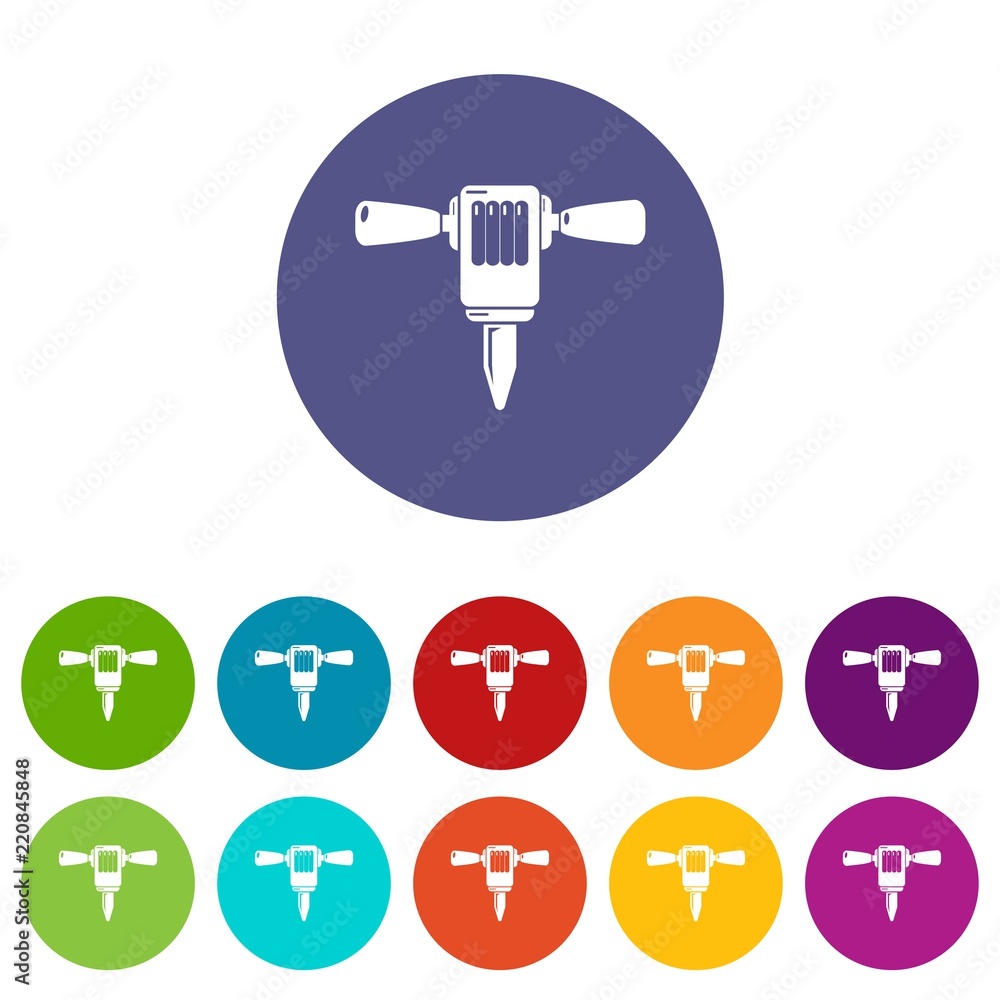 Poster mining hammer drill icons color set vector for any web design on white background