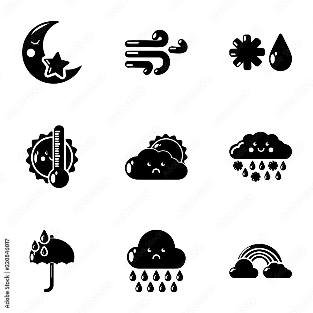 Poster damp weather icons set. simple set of 9 damp weather vector icons for web isolated on white backgrou
