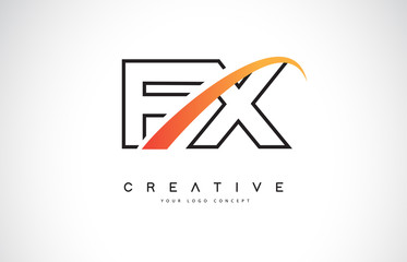 FX F X Swoosh Letter Logo Design with Modern Yellow Swoosh Curved Lines.