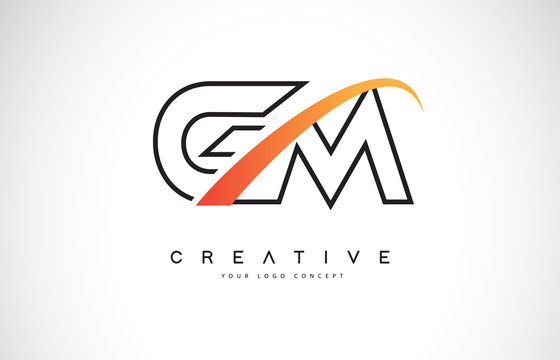 GM G M Swoosh Letter Logo Design with Modern Yellow Swoosh Curved Lines.