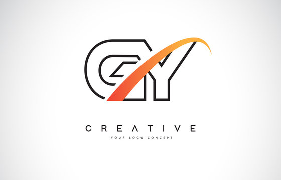 GY G Y Swoosh Letter Logo Design with Modern Yellow Swoosh Curved Lines.