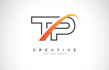 TP T P Swoosh Letter Logo Design with Modern Yellow Swoosh Curved Lines.