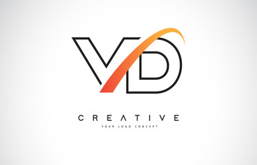 VD V D Swoosh Letter Logo Design with Modern Yellow Swoosh Curved Lines. - obrazy, fototapety, plakaty
