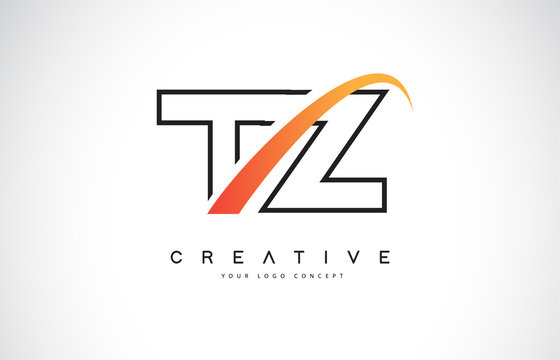 TZ T Z Swoosh Letter Logo Design with Modern Yellow Swoosh Curved Lines.