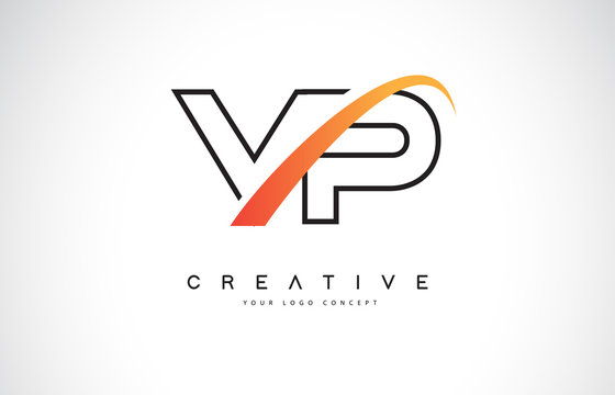 VP V P Swoosh Letter Logo Design with Modern Yellow Swoosh Curved Lines.