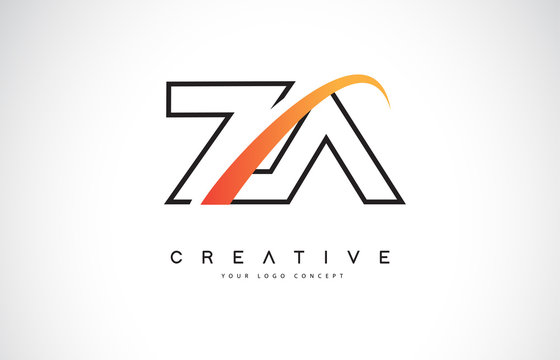 ZA Z A Swoosh Letter Logo Design with Modern Yellow Swoosh Curved Lines.
