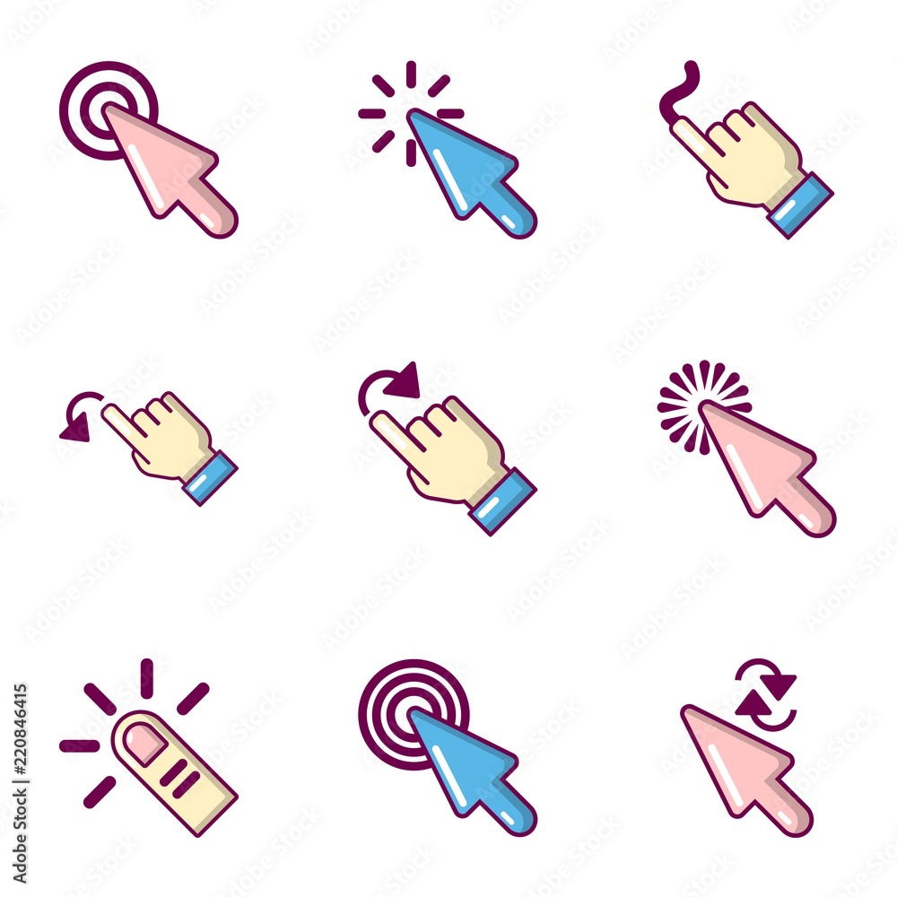 Poster mouse click icons set. cartoon set of 9 mouse click vector icons for web isolated on white backgroun