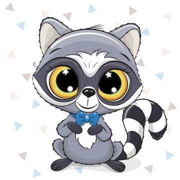 Cute Cartoon Raccoon on a white background