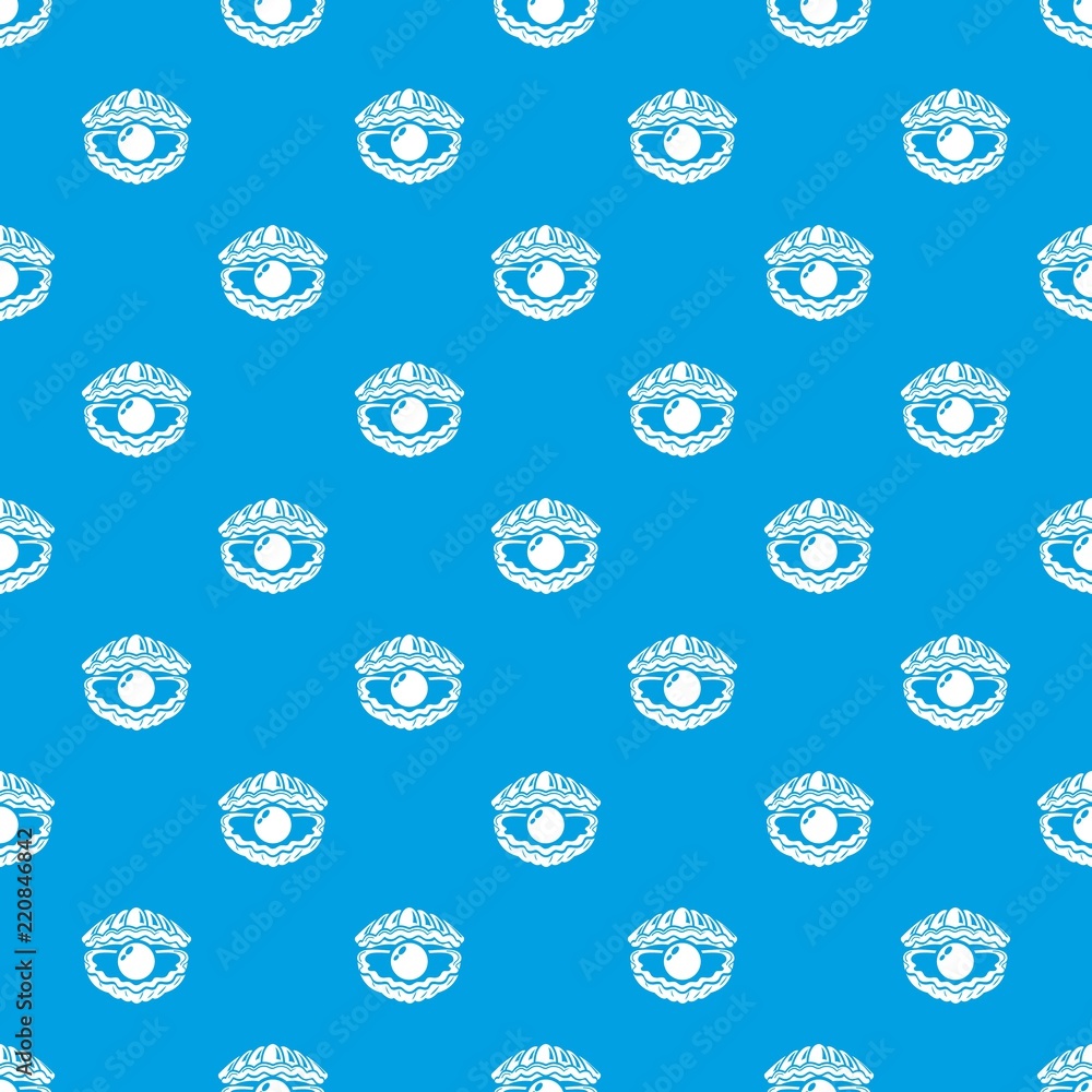 Poster shell with pearl pattern vector seamless blue repeat for any use