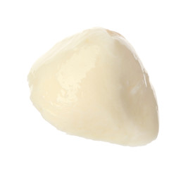 Delicious fresh mozzarella ball on white background
