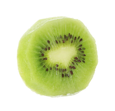 Slice of fresh kiwi on white background