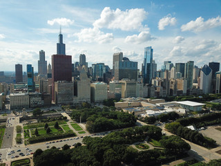 Obraz premium Aerial Chicago bay buildings bridge 